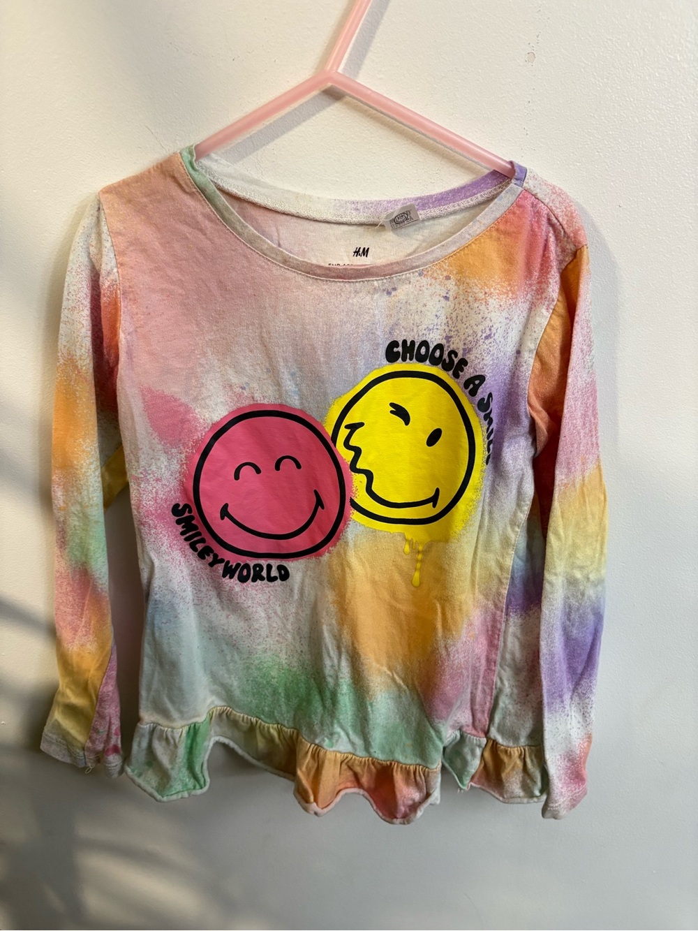 4/30$ H&M Kids "Choose a Smile" Rainbow Tie-Dye Long Sleeve Top 6-8 years